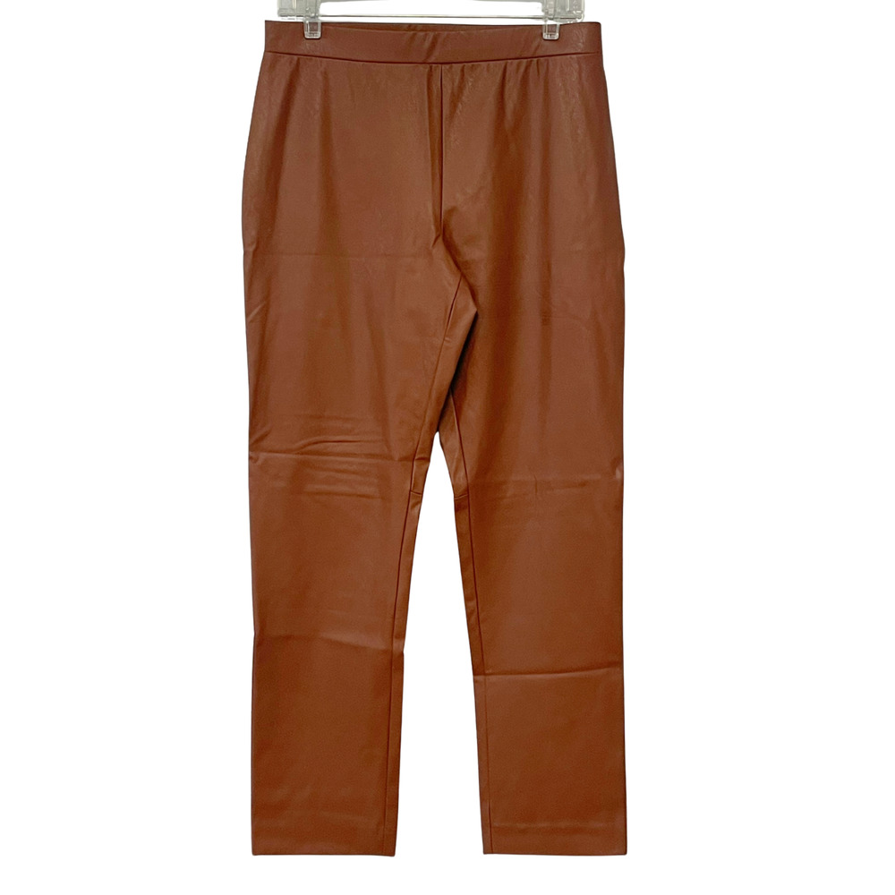 Susan Graver QVC Sz 4 & 10 Faux Leather Pull On Ankle Pants Brown A618824